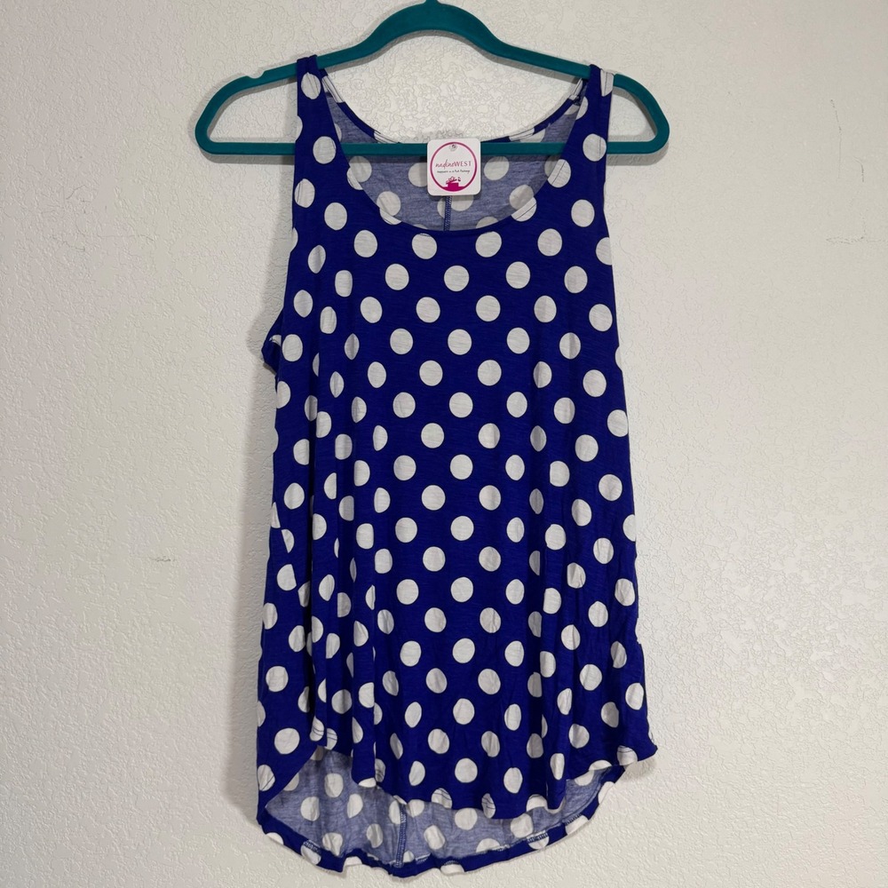 Polka Dot Tank Top‎ Blue White Women's Size L